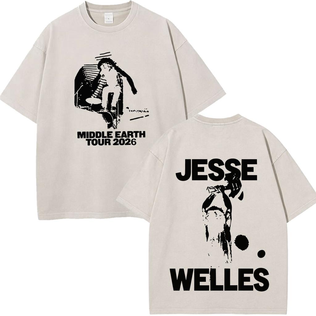 Vintage Washed Tshirt Jesse Welles Under The Powerlines Tour Print Tshirt Unisex Aesthetic Trendy Casual Cotton Tshirts