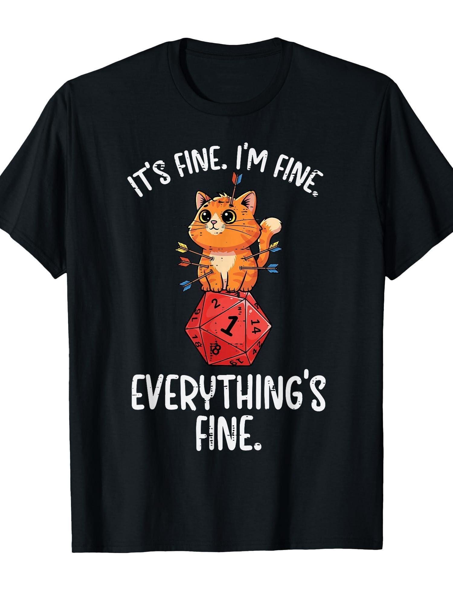 

Gamer Cat I M Fine D20 Dice RPG T-Shirt Suitable for - Unisex Casual Gaming Tee Featuring D20 Die Design XXXXL