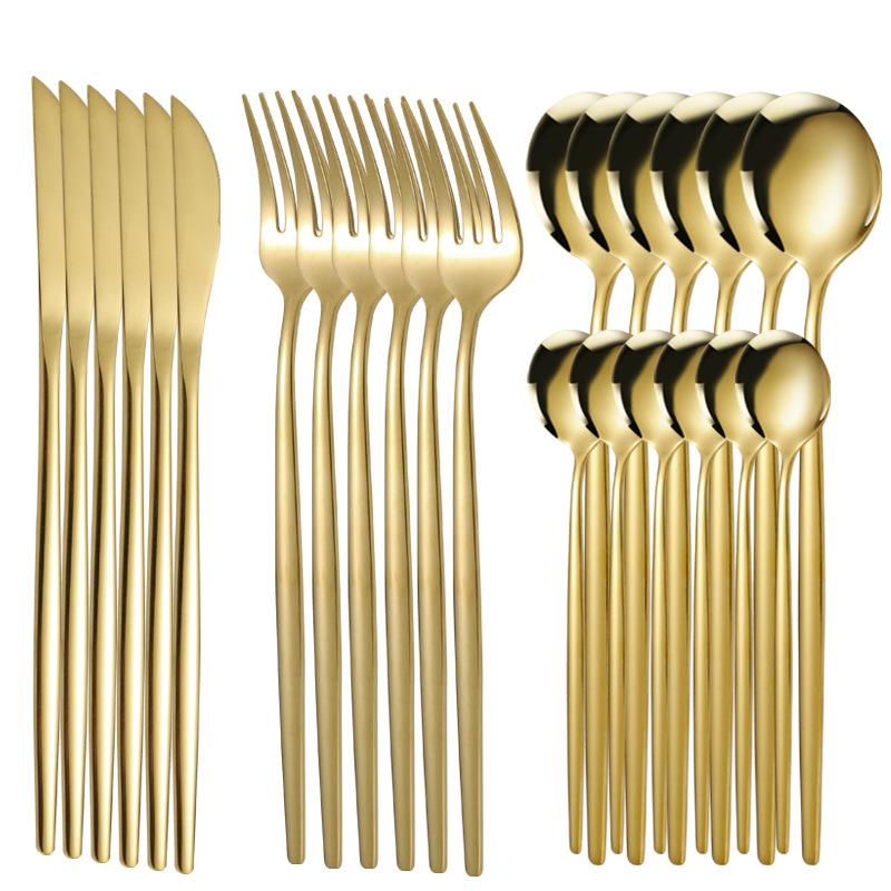 24dílná sada nerezového nádobí, černé zlato, příbory, lžíce, vidlička, nůž, západní příbory, stříbrné příbory, stolní potřeby