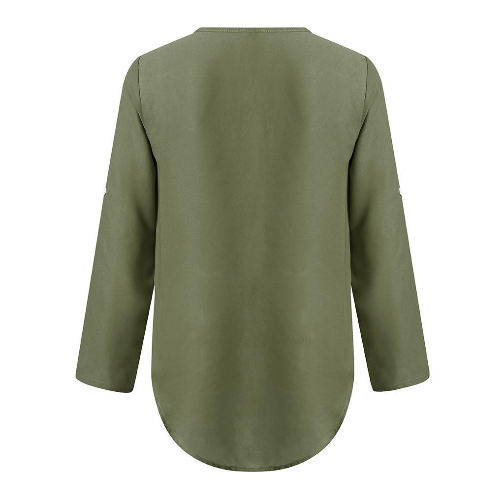 Women Ladies Zipper Button Long Sleeves Loose Chiffon Shirt Clothing