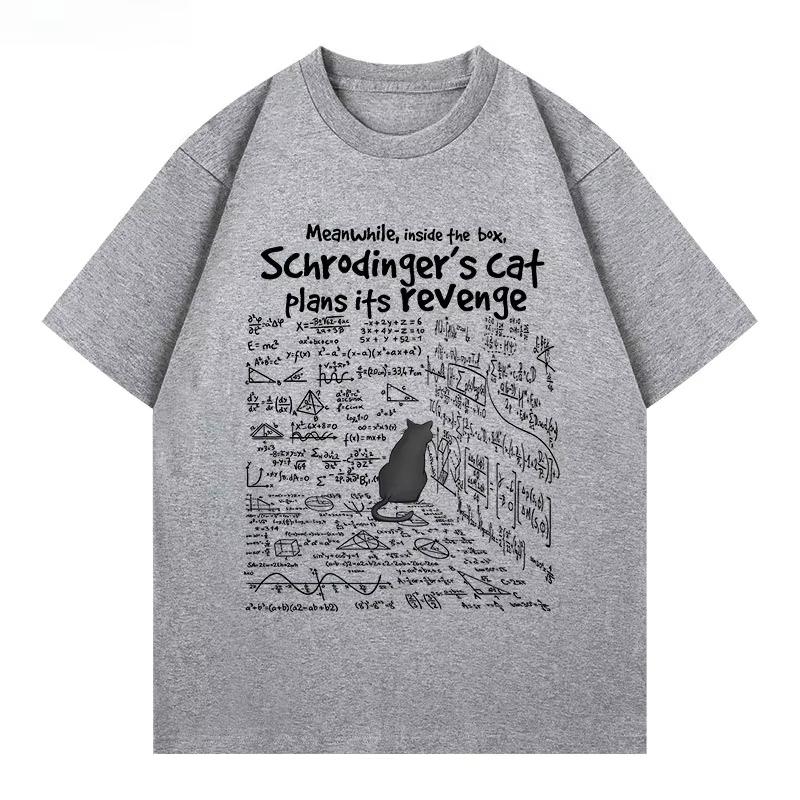 2025 Herbst Winter Neu Trendiges Schrödingers Katze Lustiger Print T-Shirt Baumwolle Locker Kurzärmelig Damen und Herren Modisches Oberteil