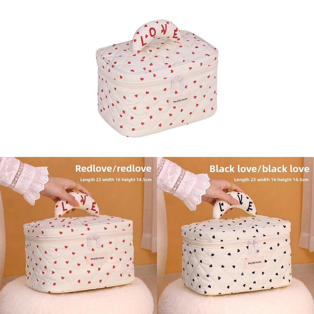 Polyester Heart Pattern Travel Makeup Bag With Breathable Storage For Women