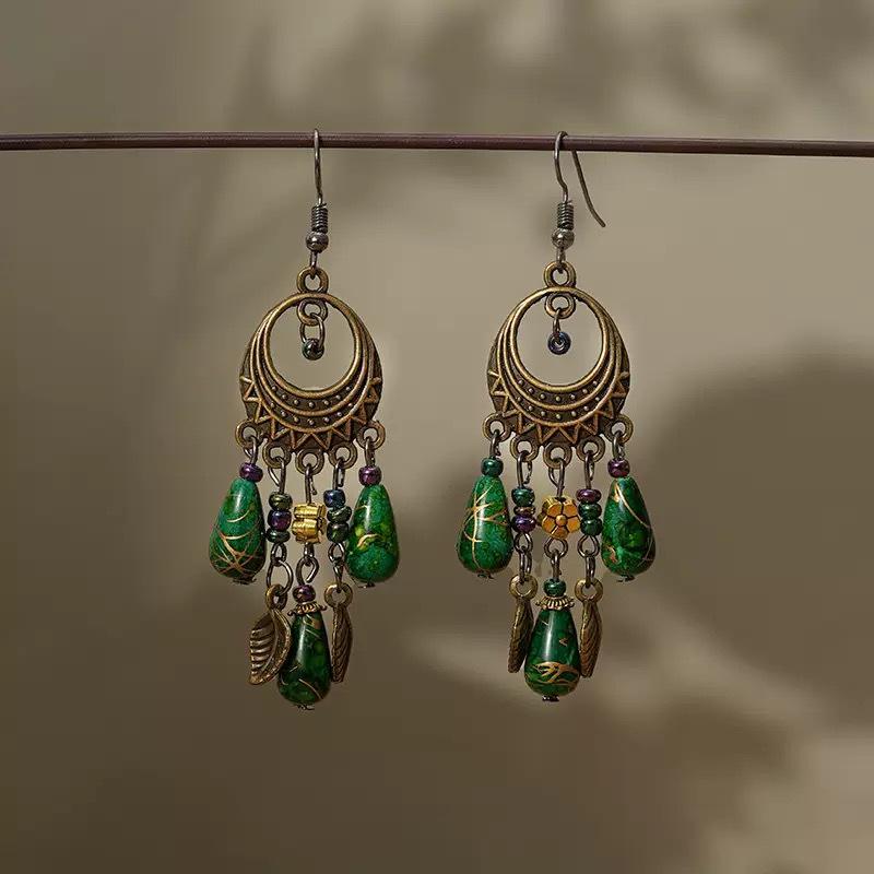 Bohemian Beaded Tassel Earrings - Retro Ethnic Floral Style for Women