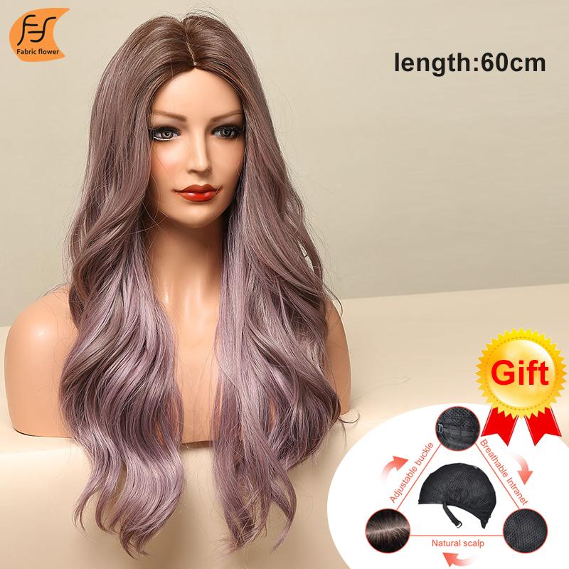 

Европейские и американские длинные вьющиеся волосы с большими волнами и естественным фиолетовым мелированием