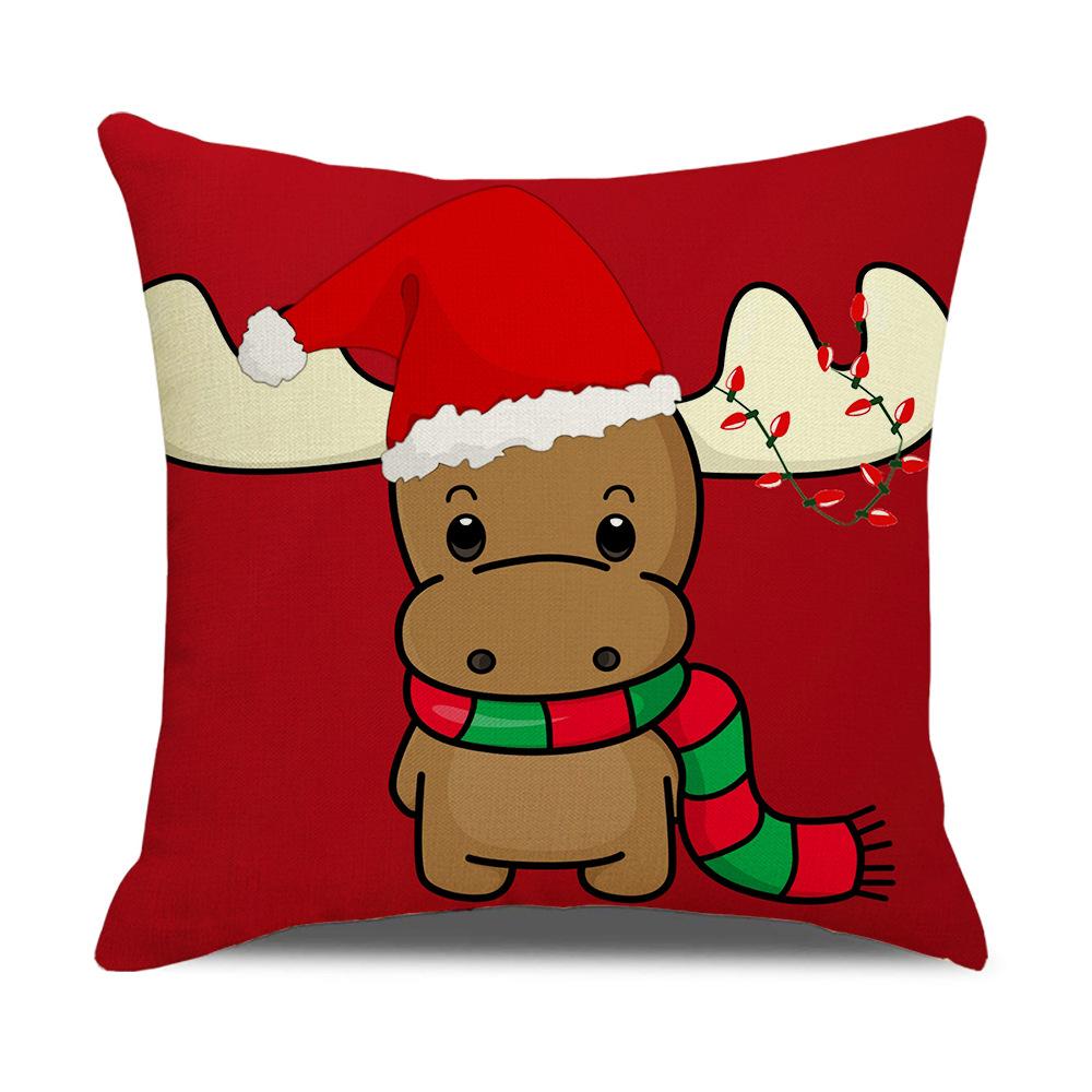 New Red and White Christmas Pillowcase Homewares Cartoon Elk Linen Sofa Pillowcase