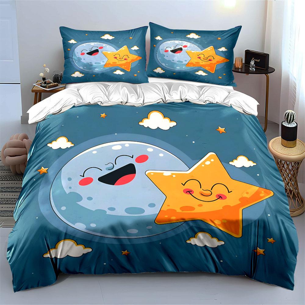 Moon and Star Cartoon Bedding Set Bedding Duvet Cover Set Duvet Cover Pillowcases (1 * Duvet Cover 2 * Pillowcases, Without Duvet Insert)