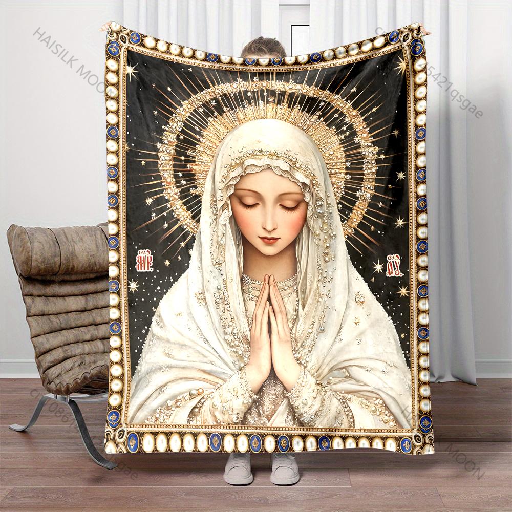 Mother of God Mary Print Warm Comfortable Blanket Home Travel Camping for Believers Luxury Gifts Four Seasons Available