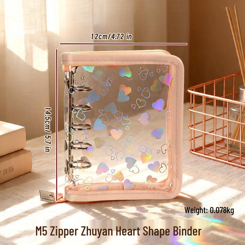 Laser Heart Transparent Binder - A5/A6/A7/M5 Zipper Style Planner Storage Cover