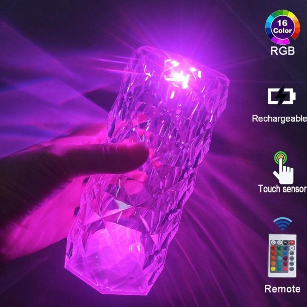 Lámpara de mesa de cristal Amill, lámparas de diamante remotas táctiles de 3/16 colores, decoración de habitación, atmósfera, luz de noche junto a la cama, luces de proyector de escritorio