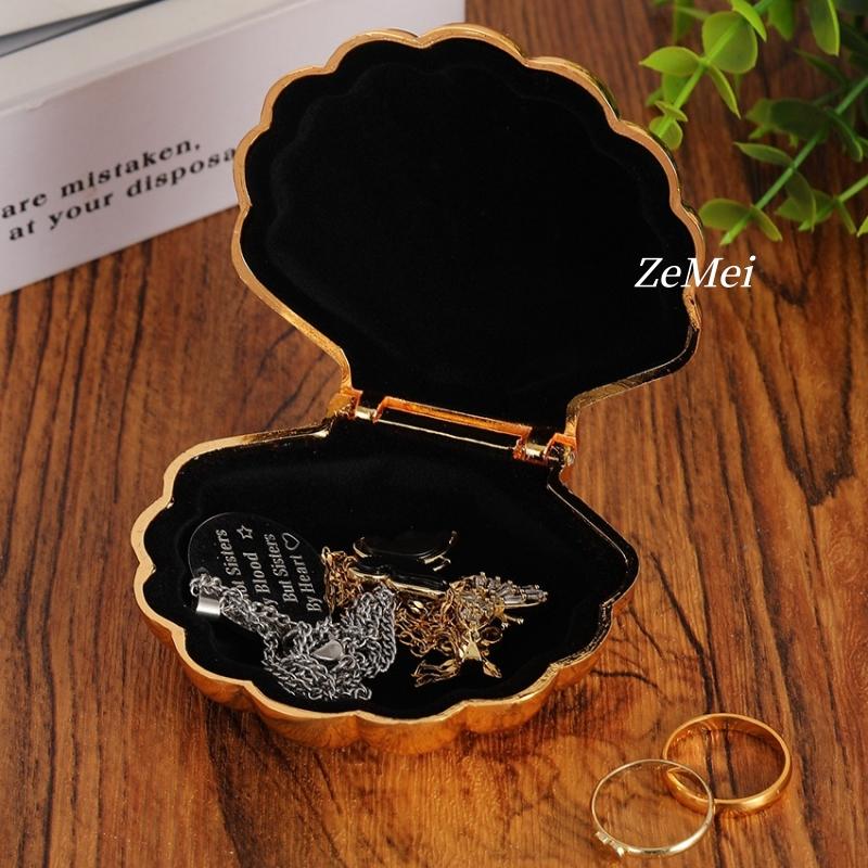 Shell Shape Bracelet Storage Box Jewelry Organizer,European Style Alloy Necklace Ring Storage Jar Dresser Display Couple Gifts