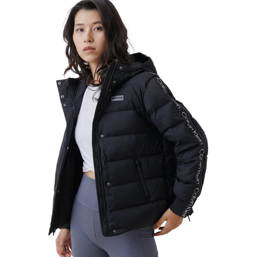Calvin Klein Casual Short Jacquard Tape Zipper Hooded Down Jacket Women Jackets Black 4WF2O504-001