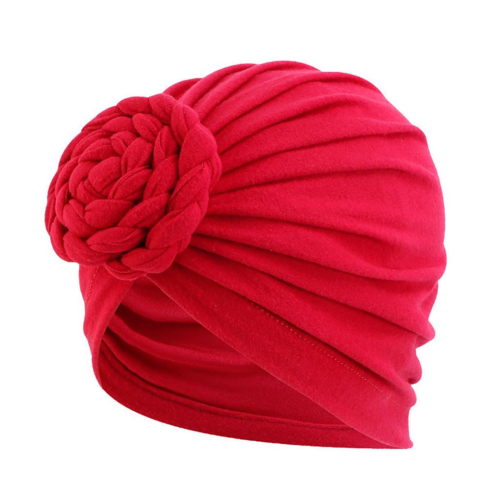 Women Turbans Hat Flower Knot Pre-Tied Twisted Braid Headwear Elastic Solid Color Handmade Bandanas For Women Gifts