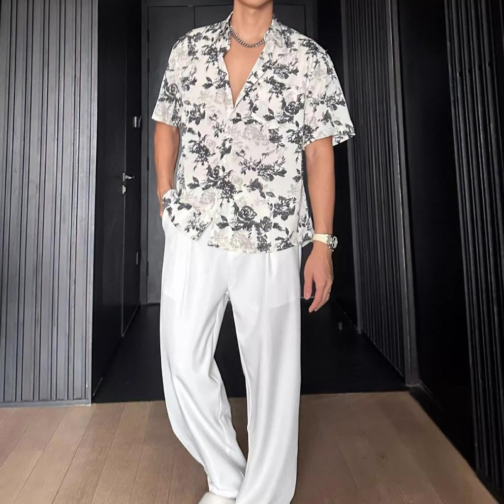 Men's Beach Tourism Shirt Mens Tops Men's Short Sleeve Flower Shirt Mens Summer Shirts Streetwear Loose Casual Shirt