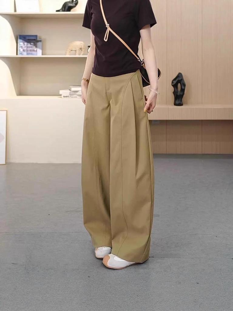Trendy 2025 High-Waisted Wide-Leg Cargo Pants for Spring & Autumn - Loose, Slimming, Casual Long Pants.