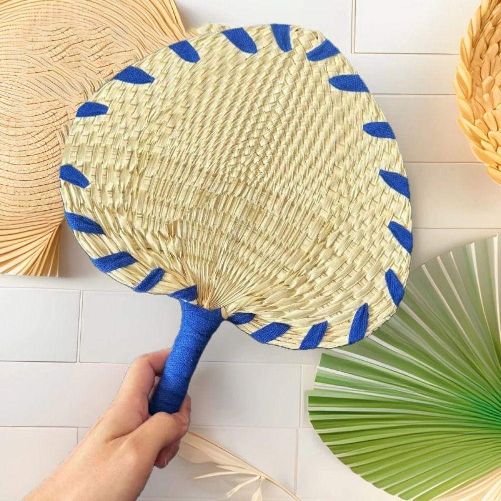 Ethnic style Straw Hand-woven Fan vintage Straw Woven Fans Pure Summer Cooling Fan  Beach