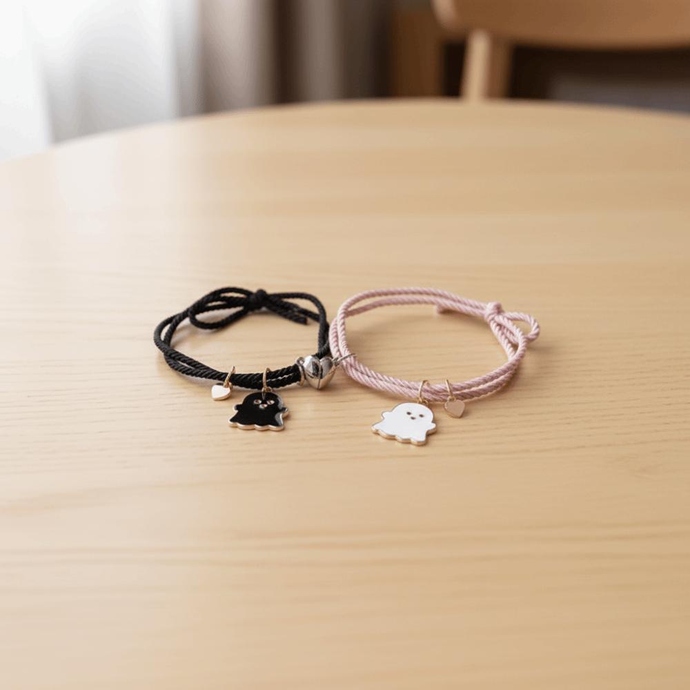 Love Heart Magnet Ghost Magnetic Rope Bracelet Black White Ghost DIY Beaded Rope Halloween Jewelry