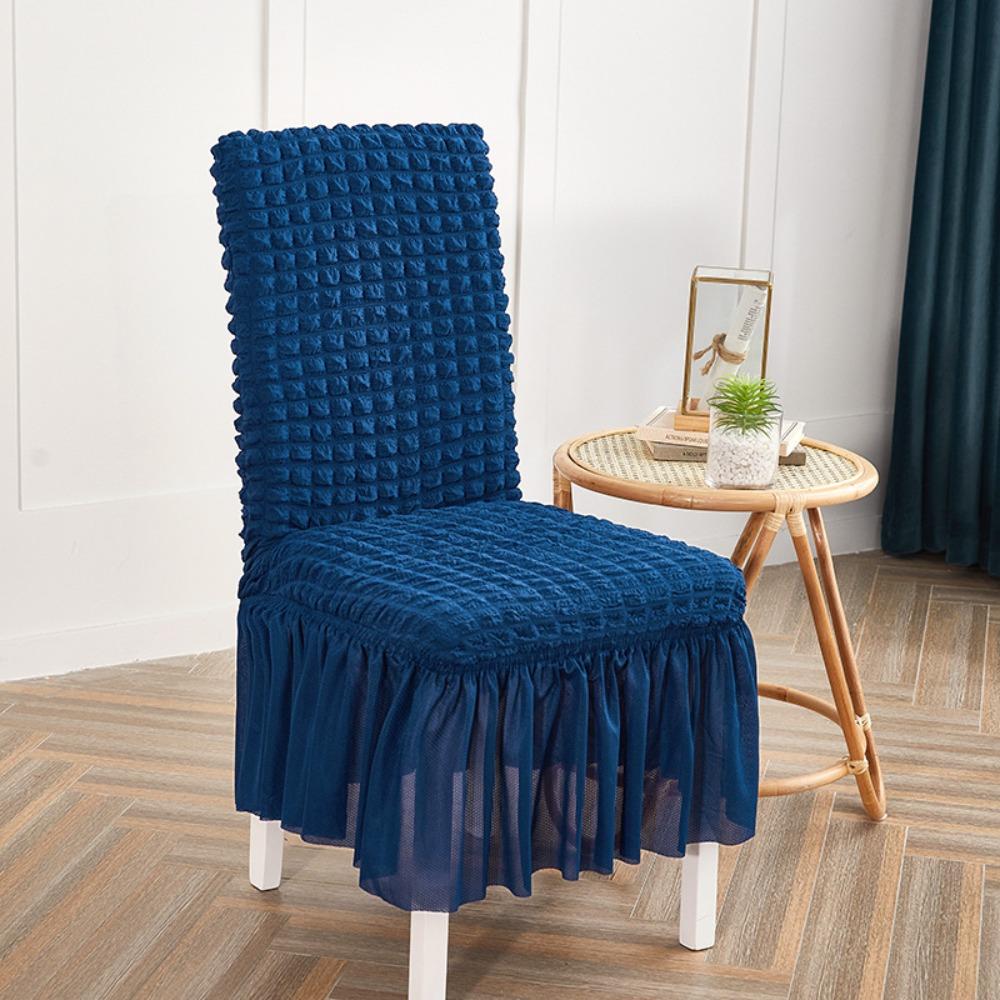 Thick 3D Bubble Gauze Chair Cover with Lace Hem Universal Stretch Elastic Dining Chair Slipcover
