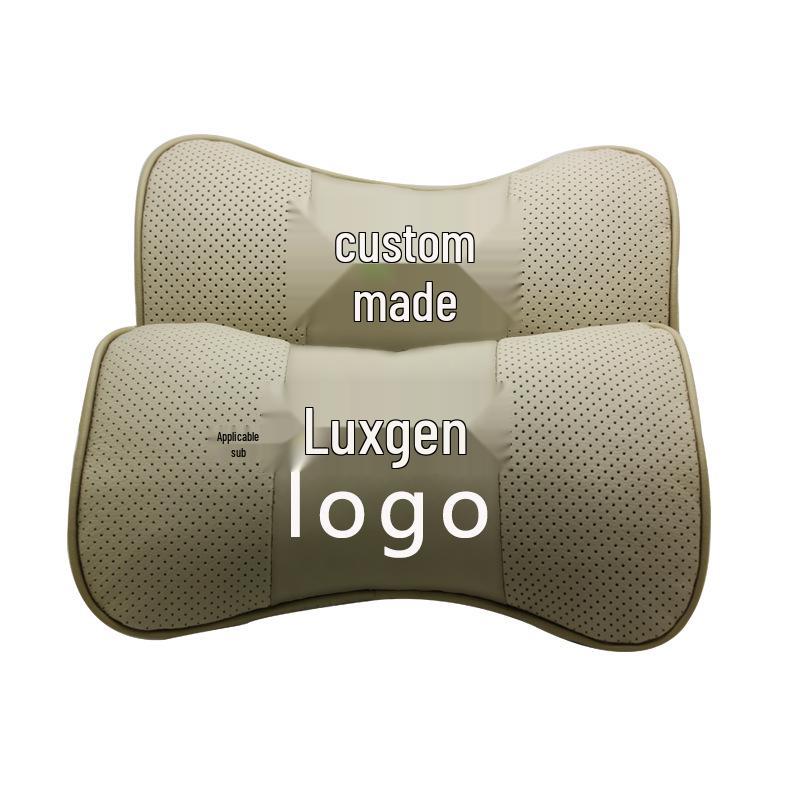Luxgen Genuine Leather Neck Pillow and Lumbar Support - Customizable Logo, Cowhide Neck Protection Car Accessory