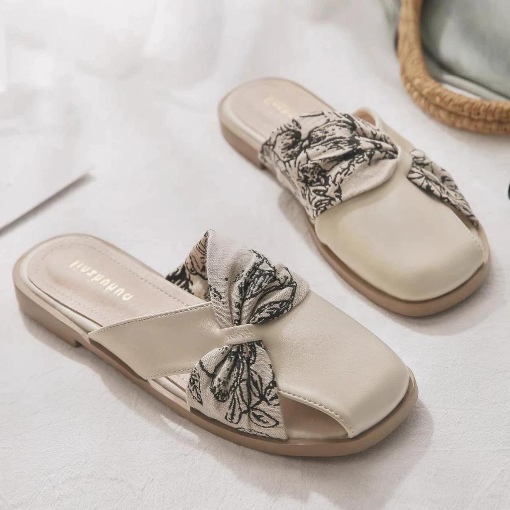 Evening Breeze Sheepskin Backless Pointed Toe Flat Slippers for Women