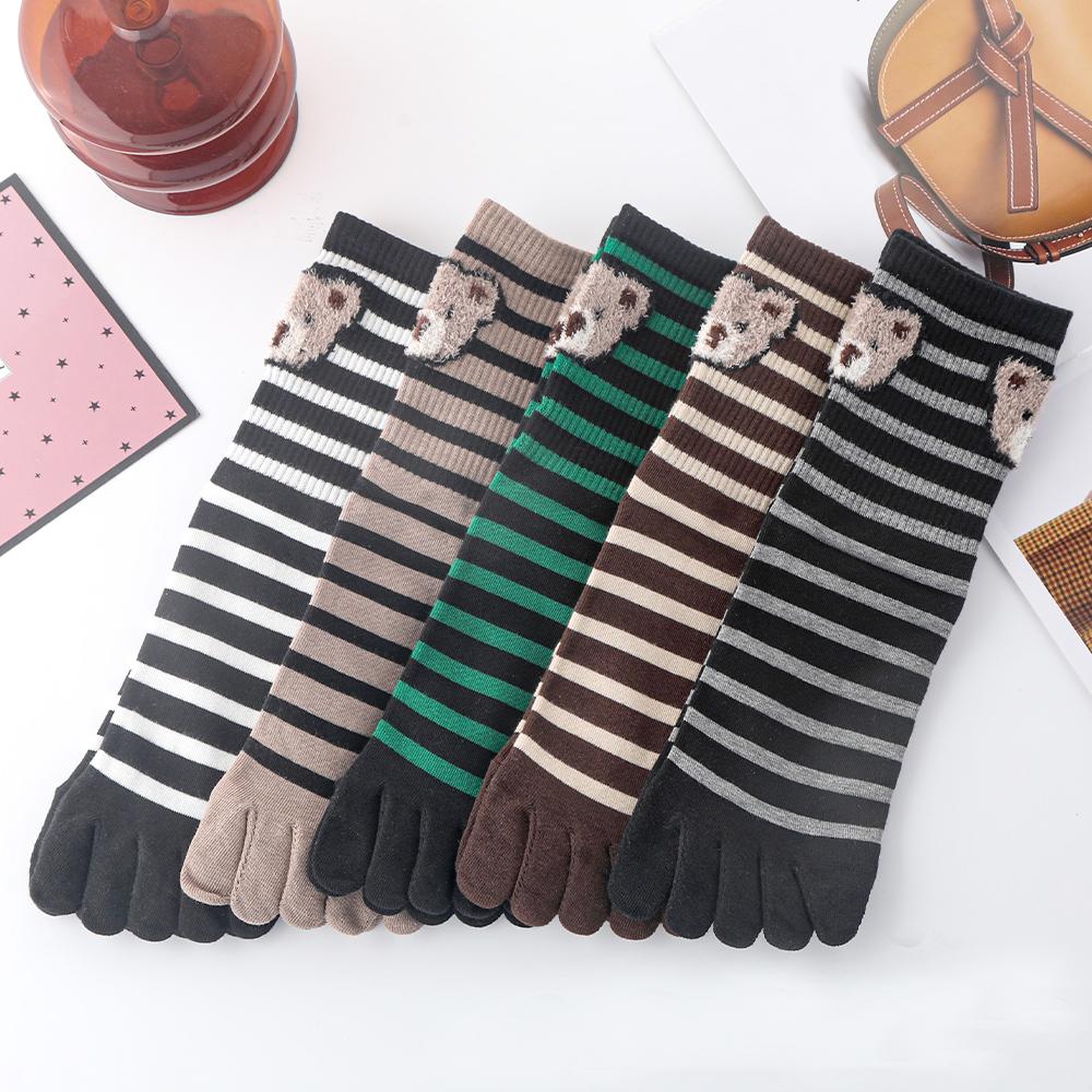 1 Pair Cartoon Bear Toe Socks Breathable Mid-tube Socks Cute Five Finger Socks  Unisex