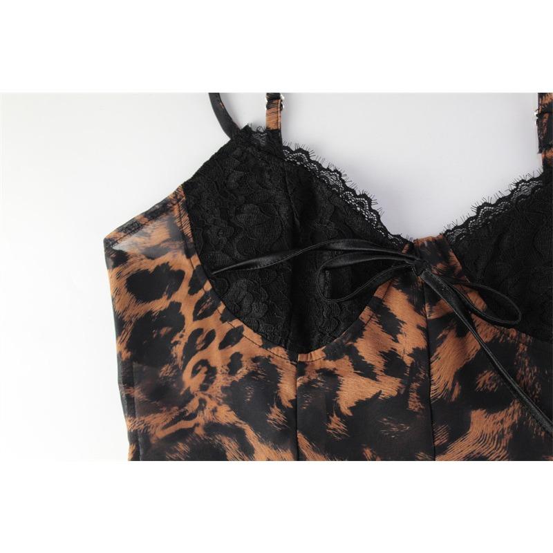 Damenmode Sexy Neckholder Leopardenmuster Taille Abnehmen Kleid