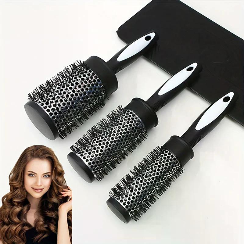 Round Curling Roller Comb Hair Styling Nylon Brush Thermal Aluminum Tube Barrel Hair Comb For Woman Man Hair Blowing And Drying