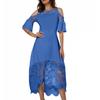 Women's Solid Color Lace Stitching Off-shoulder Short-sleeve  Waist Dress