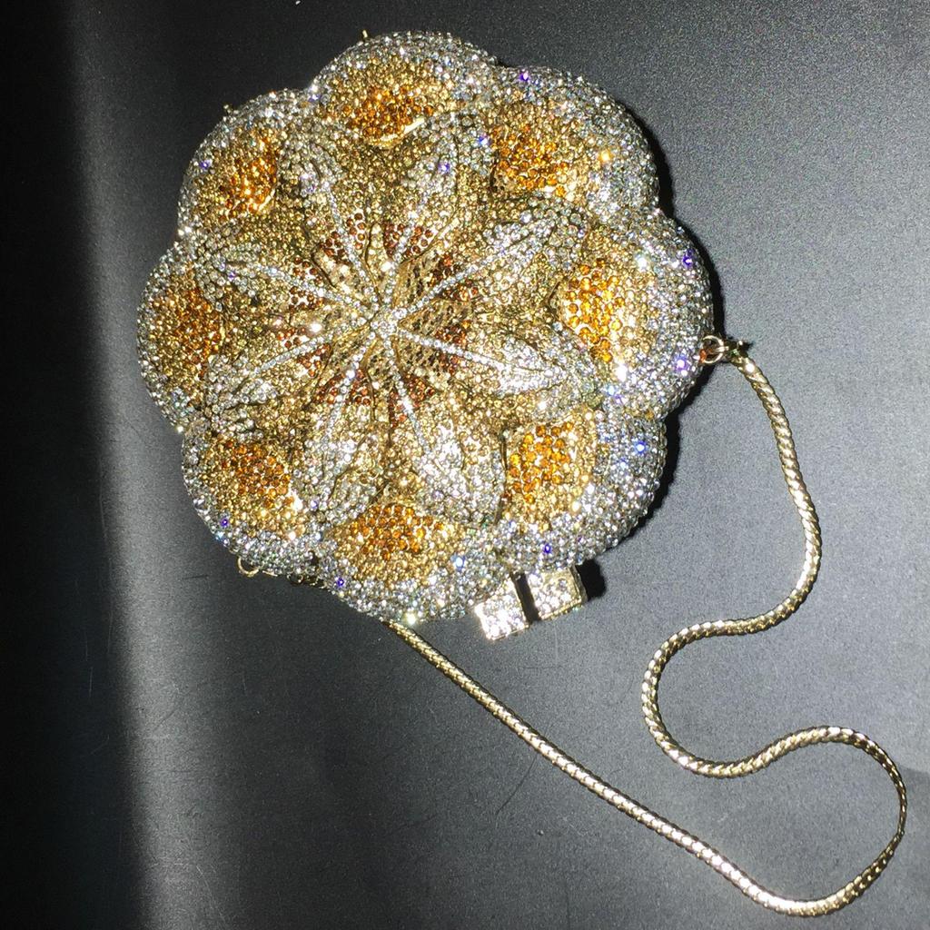 Handmade Rhinestone Floral Evening Clutch - Three-dimensional Design for Weddings & Banquets