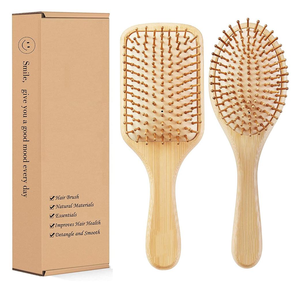 Custom Logo Bamboo Hair Brush Eco Friendly Wood Bamboo Detangling Paddle Hair Brush