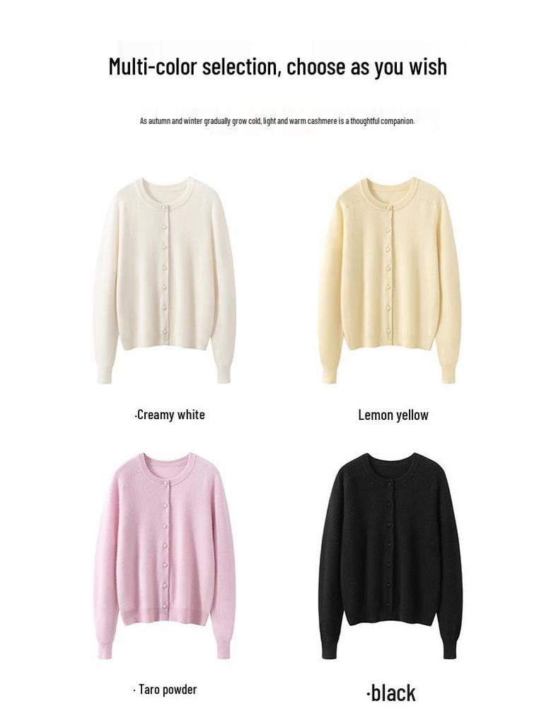 Women's Elegant Cashmere Cardigan - Round Neck, Saddle Shoulder, Versatile Single-Breasted Top for Autumn/Winter 2026