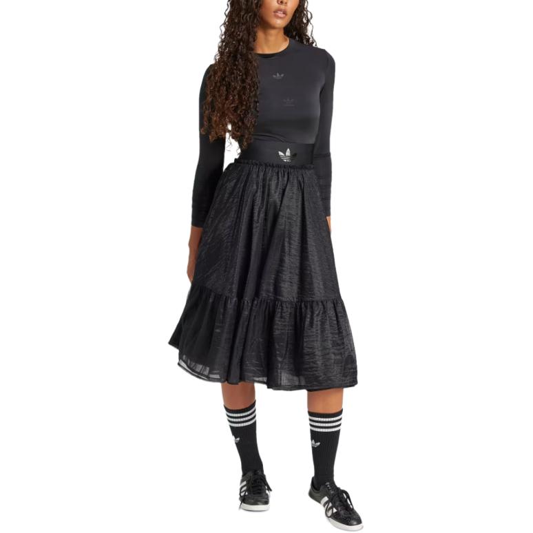 adidas Originals Fustă Maxi cu Bandă din Tul în Talie, Fashion, Largă, Confortabilă, Casual, Lungă, Fuste Femei, Negru, JJ0902