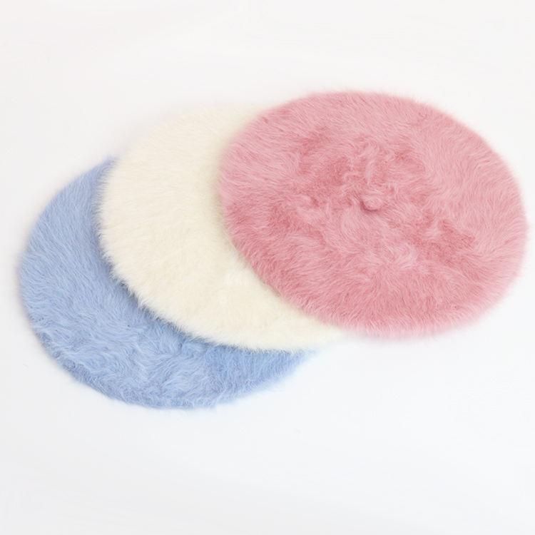 Autumn Winter New Fashion Plush Warm Good Quality Rabbit Fur Beret Winter Berets Outdoor Casual Flat Top Beret for Woman