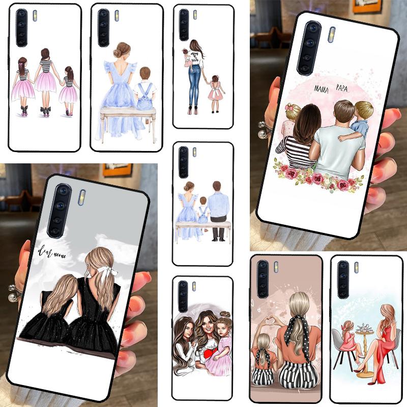 Black Brown Hair Baby Mom Girl Son Cover For OPPO A96 A76 A16 A17 A57 A77 A57s A15 A5 A9 A31 A53 A52 A72 A93 A54 A74 A94 Case