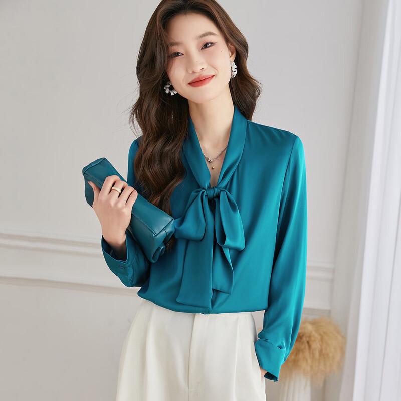 

Srcr Women s 19 Momme 90% Silk Long-Sleeve French Style Blouse XL