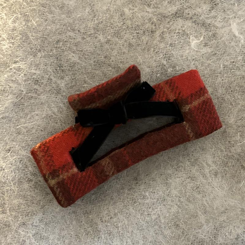 

Преппи Красная Клетчатая Заколка-Краб для Волос с Бантом для Женщин