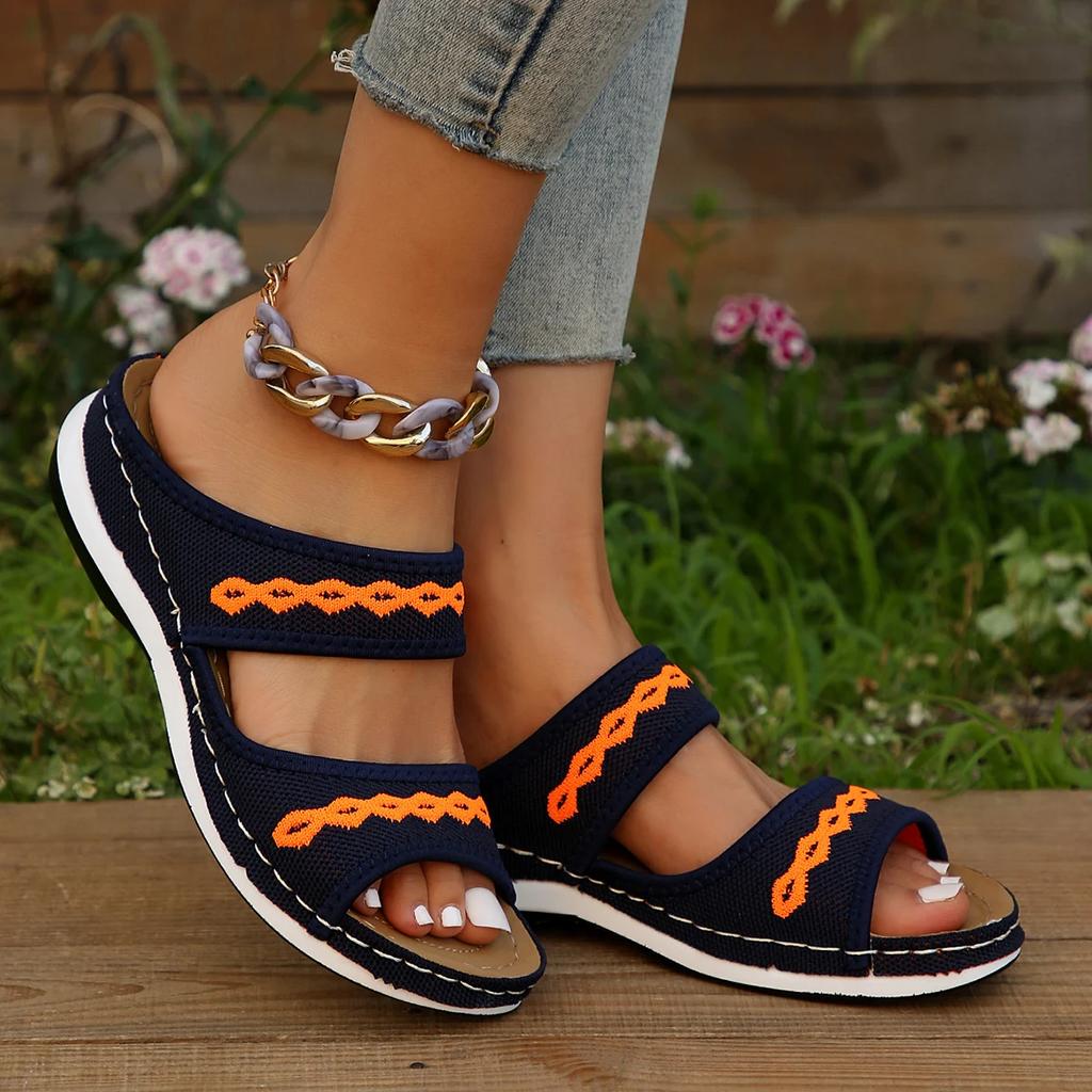 Papuci cu pană de bază pentru femei, papuci de vară din plasă respirabilă, pantofi de modă retro cu platformă, papuci casual de exterior pentru damă