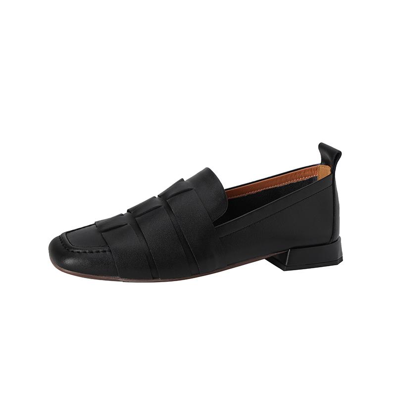 

Женские повседневные туфли-лоферы из коровьей кожи с квадратным носком на плоской подошве, женская обувь на низком каблуке, весенне-осенние мюли, простая женская обувь 2024 года, женская обувь 34 чёрный