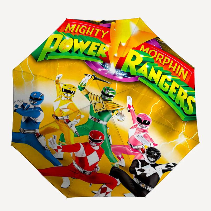 1pc Mighty Morphin Power Rangers Automatic Folding Umbrella - Portable 3-Fold Design with 8-Bone Iron Frame - Outdoor for Fans, Travelers, Everyday Us