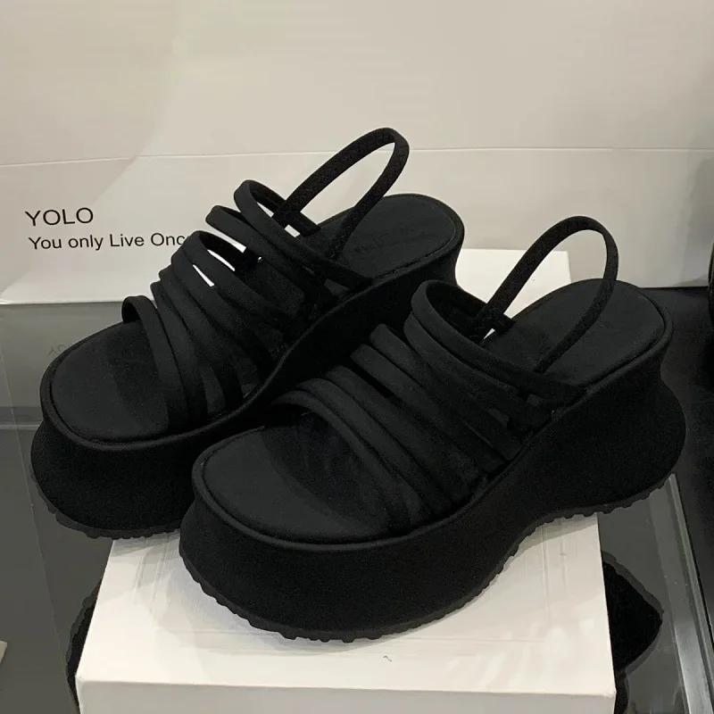 

Fashion Eilyken Street Style Peep Toe Narrow Band Platform Wedges Women s Sandals Elegant Gladiator Buckle Strap High Heels Dress Shoes 35 чёрный