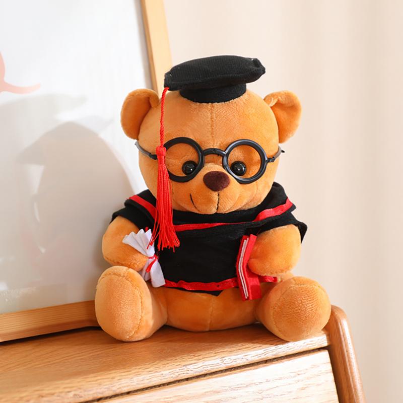 20/23cm Glasses Graduation Bear Plush Toy Sitting Cartoon Animal Brown White Doll Celebrating Bachelor Doctor Souvenir Gift