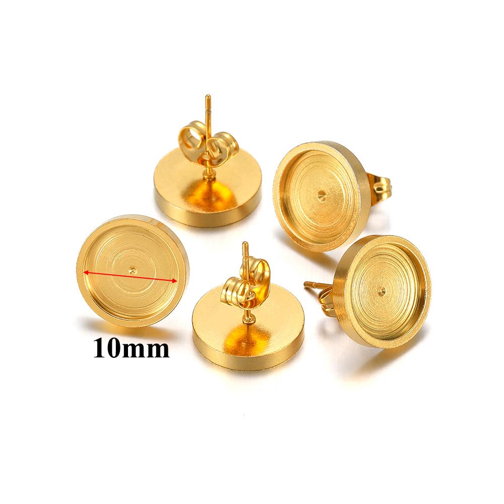 20pcs 6 8 10 12mm Gold Stainless Steel Flat Stud Earring Base Setting Blank Earring Cabochon Tray DIY Jewelry Making Wholesale