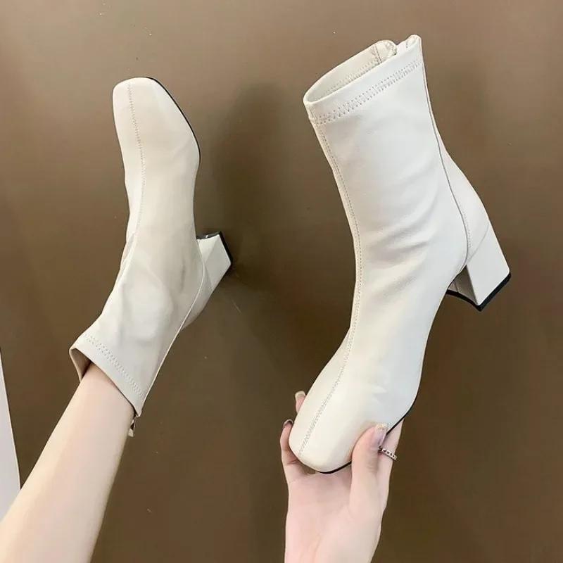 Fashion Chunky Heels Ankle Boots for Women Autumn Winter British Style PU Leather Short Boots Female Comfort Thick Heel Botines Mujer