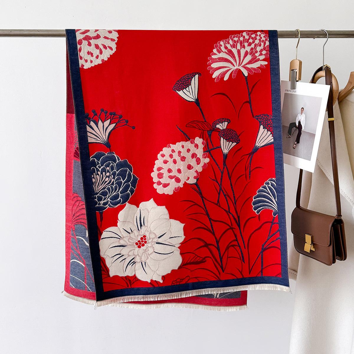 

Новый женский теплый шарф с лотосом, элегантный шарф, теплая защита шеи от холодного ветра, высококачественная накидка, женские двусторонние шарфы-фуляры 66X186cm