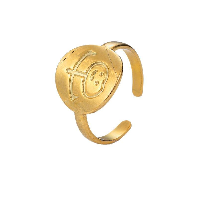 18K Gold Adjustable Smiley Face Open Ring for Women - Light Luxury, Simple, Colorfast Stainless Steel Jewelry