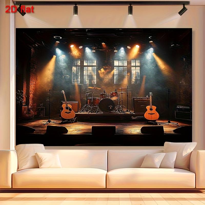 2D Flat Rock Band Stage Guitars Drums Spotlight Concert Atmosphere Tapestry Music Studio Decor Garage Man Cave Live Performance