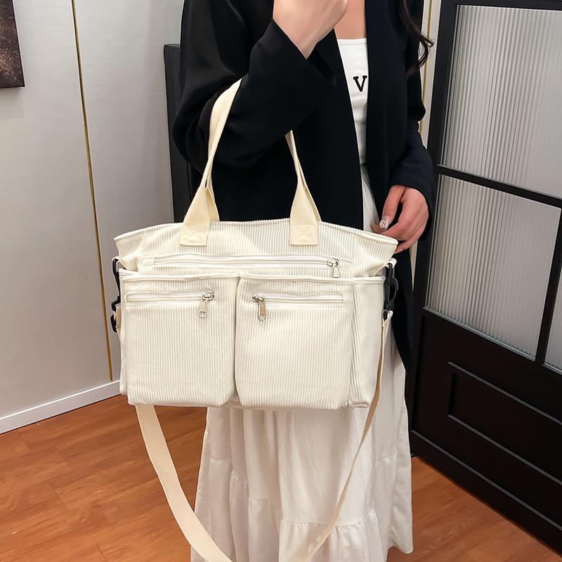 2026 Women's Large Capacity Corduroy Tote: Korean Style Multi-Pocket Handbag & Versatile Crossbody Bag
