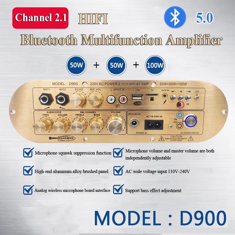 Placă Amplificator Audio D900 TPA3116 Canal 2.1 Bluetooth5.0 USB Ajustare Reverb 50W+50W+100W Placă Amplificator de Putere pentru Karaoke