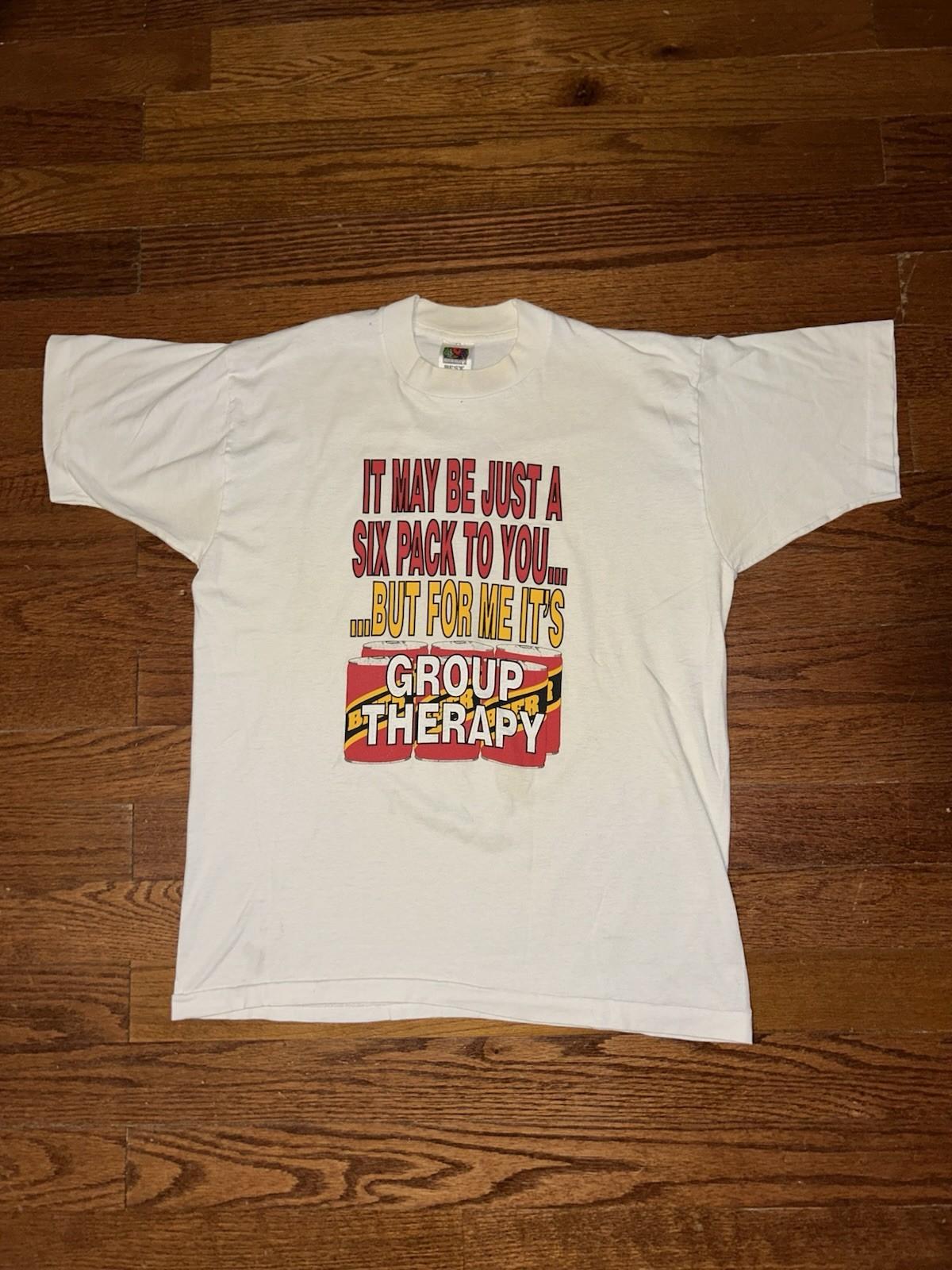 Vintage 90s Beer Group Therapy T Shirt Mens Large White Funny Six Pack Art Rare Unisex T-Shirt M