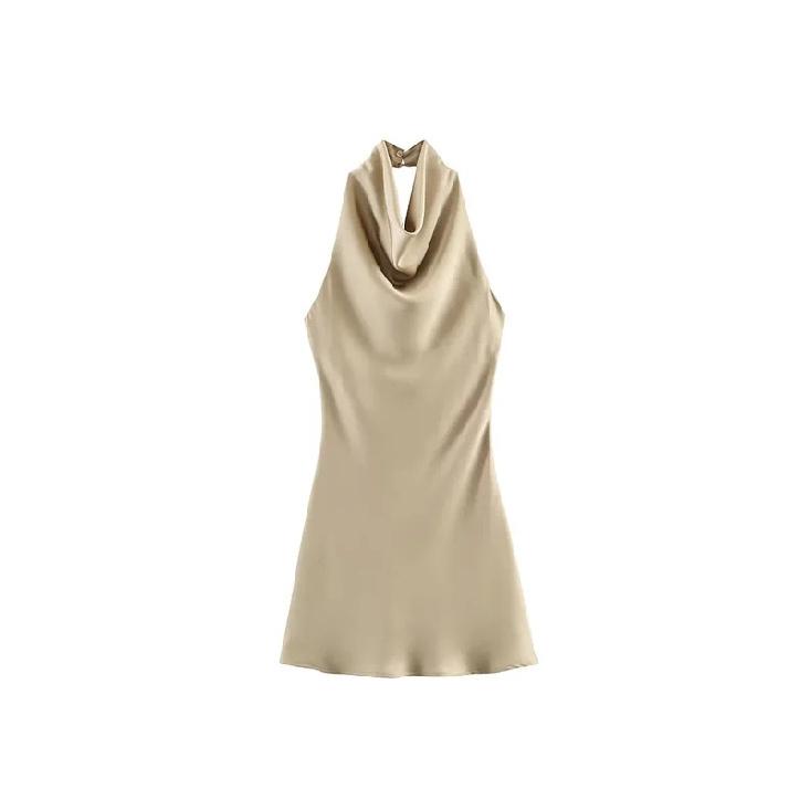 2026 Women Summer Halter Mini Dress Fashion Sexy Satin Backless Solid Female Elegant Street Party Dresses Clothing