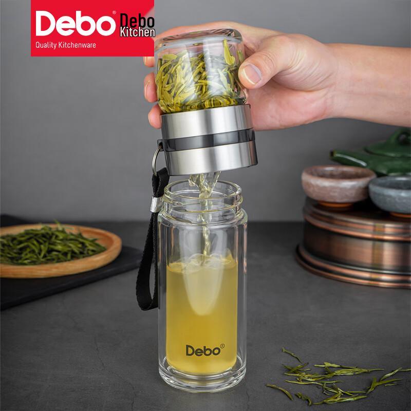 Debo Tels 260ml Auslaufsicherer doppelwandiger Glas-Trinkbecher
